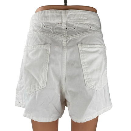 NEW Zara Women's White Eyelet Embroidery High Waisted Wide Leg Denim Shorts 10