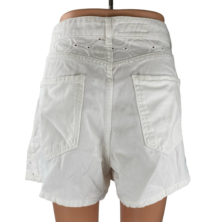 NEW Zara Women's White Eyelet Embroidery High Waisted Wide Leg Denim Shorts 10