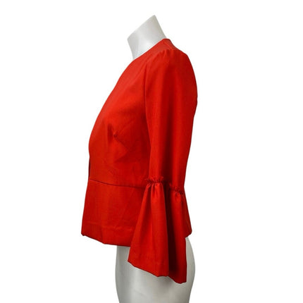 Zara Women's Red Open Front Ruffle Long Bell Sleeve Blazer Coat Jacket Size S