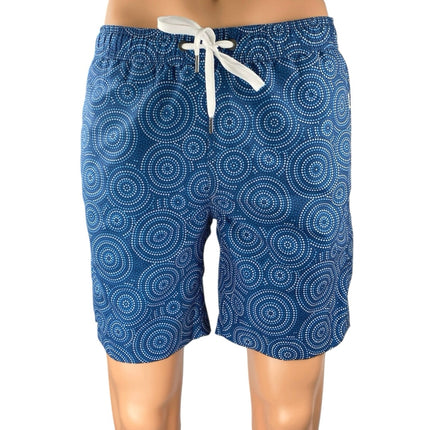 Onia Men's Blue Abstract Polka Dots Drawstring Swim Trunks Board Shorts Size S