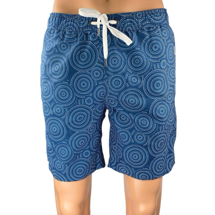 Onia Men's Blue Abstract Polka Dots Drawstring Swim Trunks Board Shorts Size S