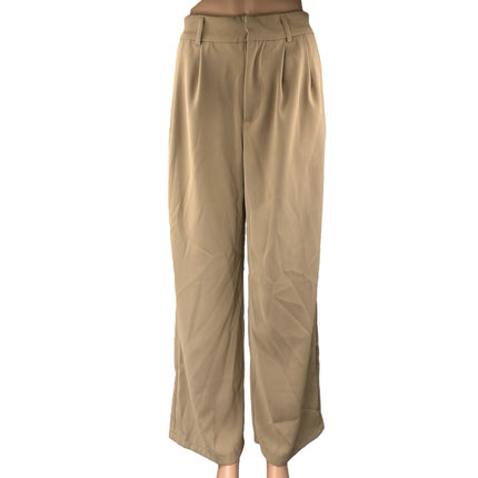NEW Sarin Mathews Brown Tan Pleated High Waist Wide Leg Trousers Dress Pants S