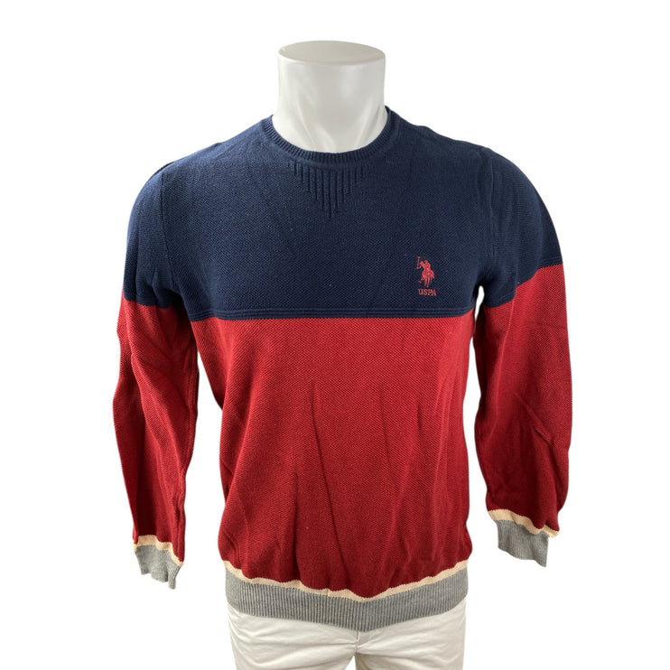 US Polo Assn Men's Blue Red Colorblock Crew Neck Long Sleeve Sweatshirt Top M