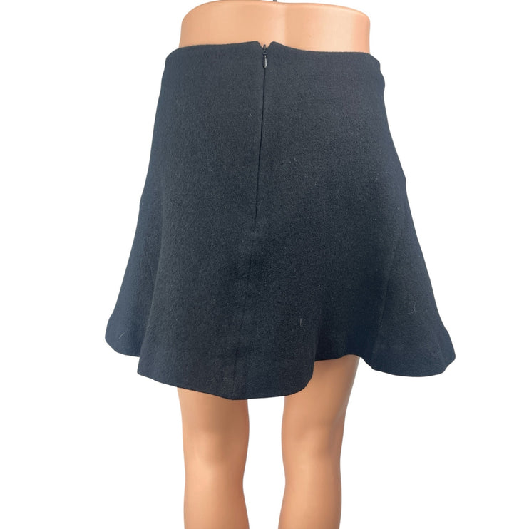 COS Black Wool High Waisted Back Zip Flounce Mini Skater Flare A-Line Skirt Sz M