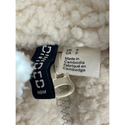 H&M Divided Womens Cream Sherpa Fleece High Neck Long Sleeve Coat Jacket Size S
