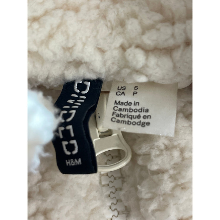 H&M Divided Womens Cream Sherpa Fleece High Neck Long Sleeve Coat Jacket Size S