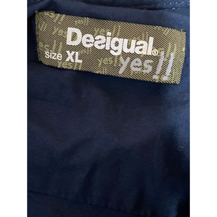 Desigual Women's Blue Long Sleeve Patchwork Pocket Button Down Shirt Top Size XL