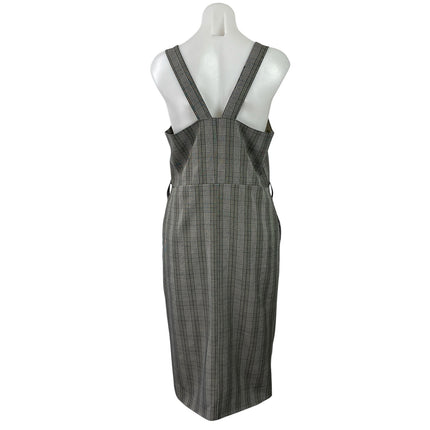E Hyphen World Gallery Gray Plaid Sleeveless Button Up Overalls Midi Dress Sz M