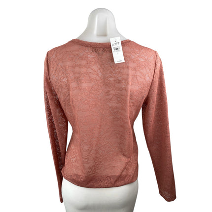 NEW Ann Taylor LOFT Women's Orange Brown Lace Floral Long Sleeve Shirt Top Sz M