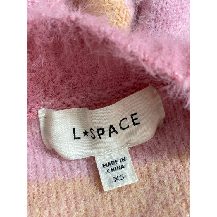L Space Pink Yellow Striped Long Sleeve Cropped Button Up Cardigan Sweater XS