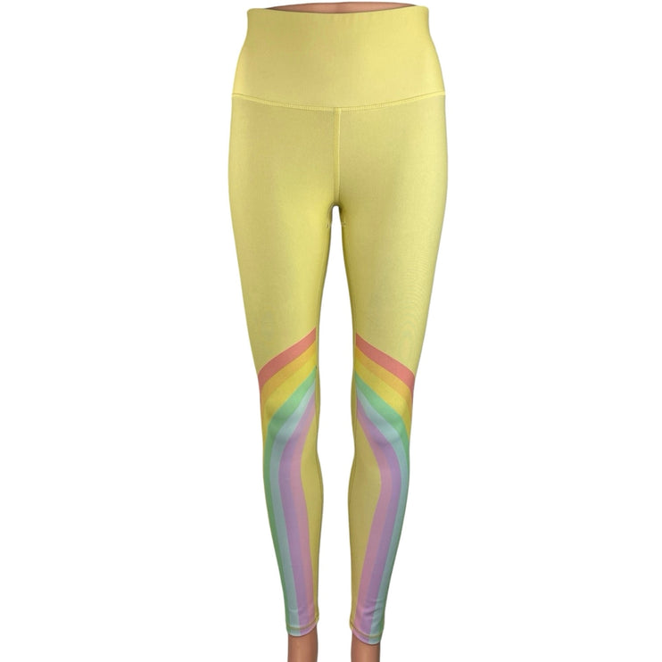 Terez Yellow Rainbow Mid Rise Pull On Ankle Stretch Yoga Athletic Legging Size S