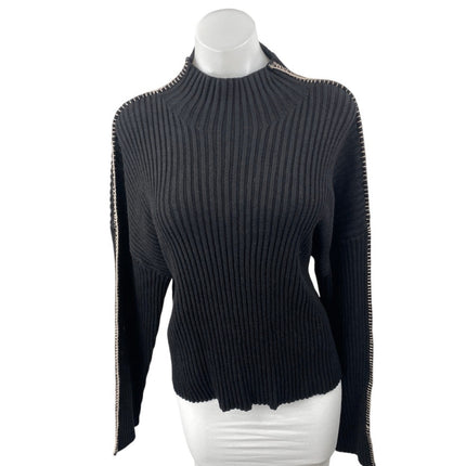 Vici Women's Black Ribbed Knit Long Sleeve Stitch Turtleneck Sweater Top Size M