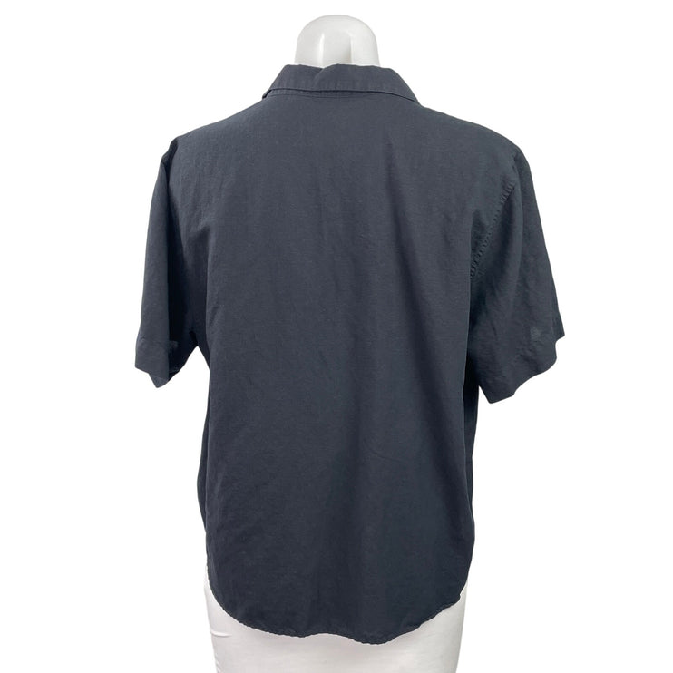 Uniqlo Womens Black Short Sleeve Collared Button Down Boxy Shirt Blouse Top M
