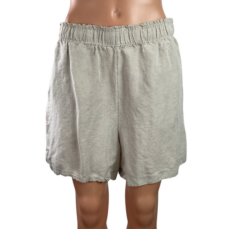 H&M Women's Gray Linen Pull On High Rise Wide Leg Mini Lounge Shorts Size M