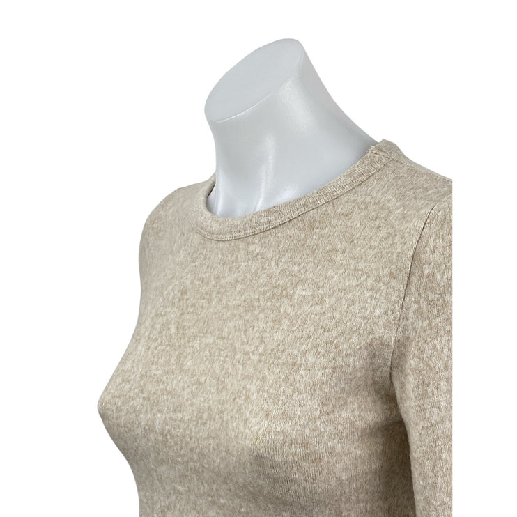 NEW Zara Women's Beige Long Sleeve Crew Neck Knit Slim Crop Sweater Top Size M