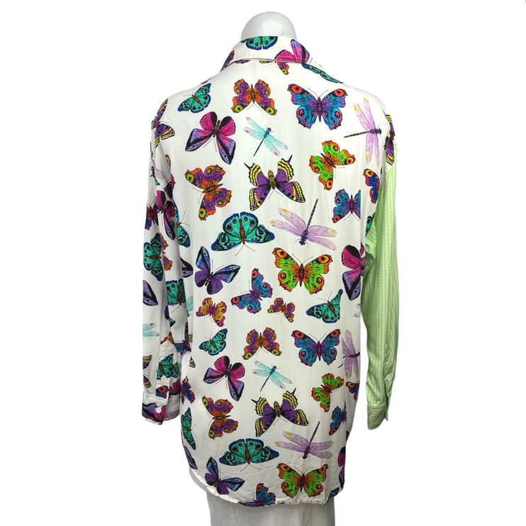 Terez Multicolor Butterfly Print Button Down Long Sleeve Pocket Shirt Top Sz S