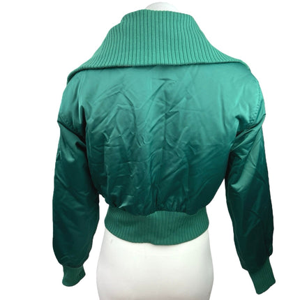 NEW Wild Fable Womens Emerald Green Satin Zip Up Collar Crop Bomber Jacket Sz XS