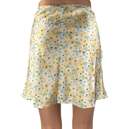 Princess Polly Multicolor Silk Satin Floral High Waist Zip Mini A-Line Skirt 8