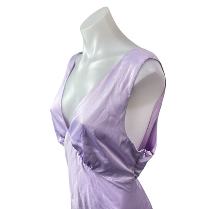 Zesica Purple Lilac Sleeveless Silk Satin Deep V Neck A Line Mini Dress Size XL