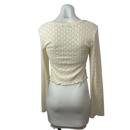 Kimchi Blue Cream Geometric Lace Bell Sleeve Button Down Cardigan Sweater Top S