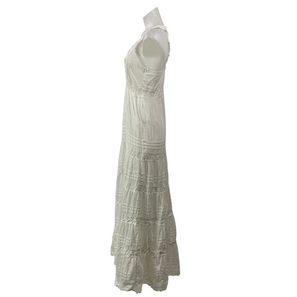 Rosso Ibiza Women's White Sleeveless Tiered Embroidered Bohemian Maxi Dress Sz S
