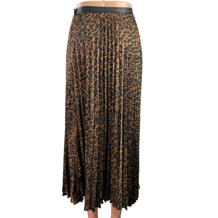 Zara by Kate Middleton Women's Brown Black Leopard Print Pleated Midi Skirts XS