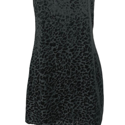 Women's Black Leopard Jacquard Sleeveless Square Neck Cami Tank Mini Dress M