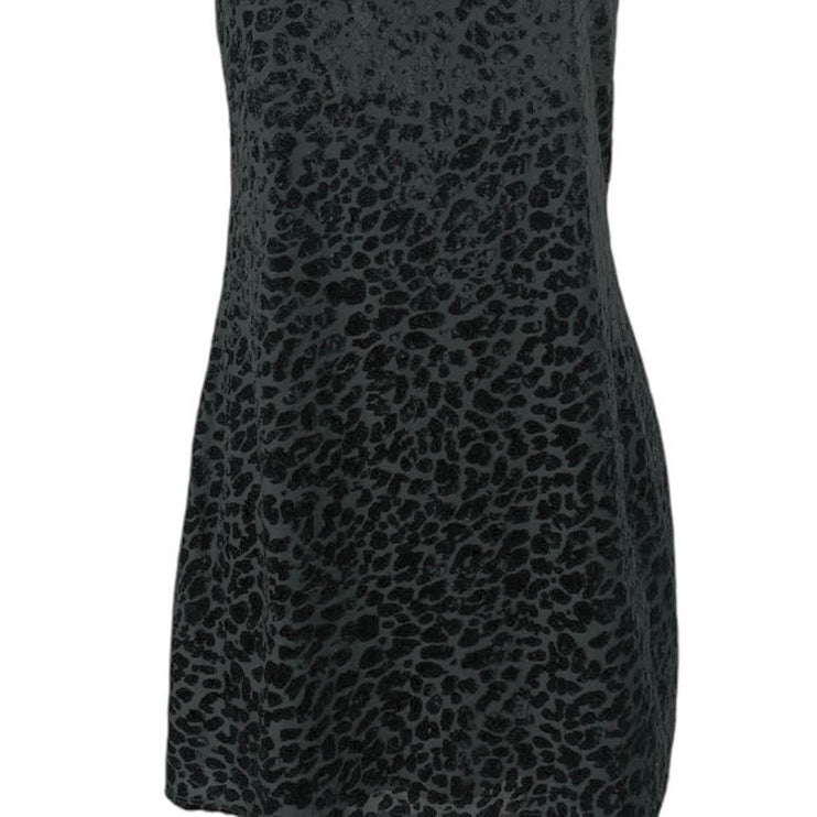 Women's Black Leopard Jacquard Sleeveless Square Neck Cami Tank Mini Dress M