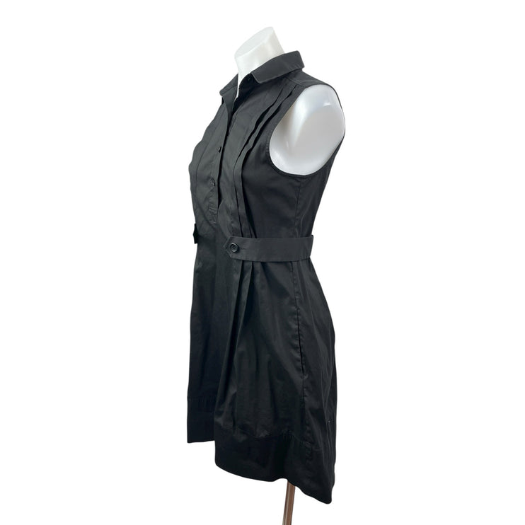 Theory Women's Black Sleeveless Pintucked Button Front Fit & Flare Mini Dress 4