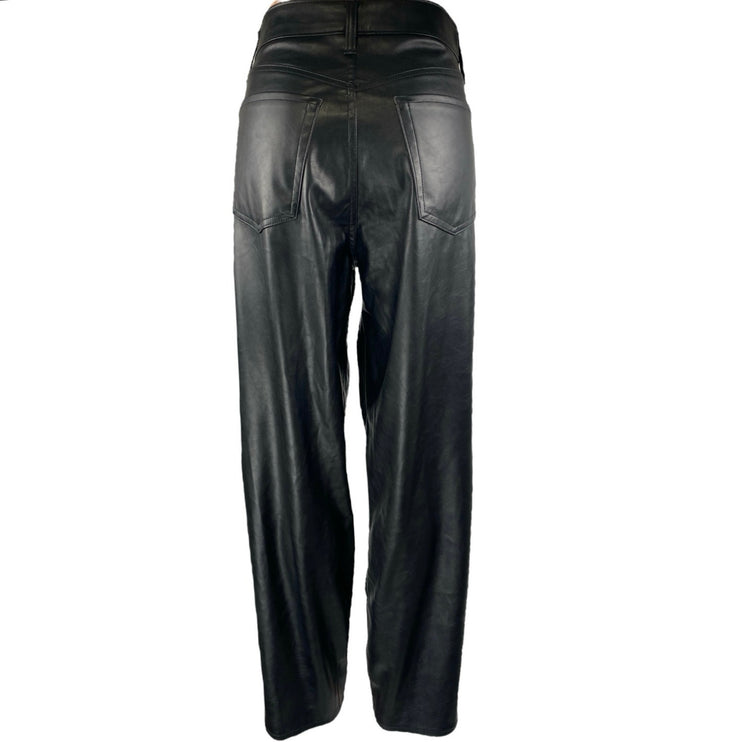 Old Navy OG Loose Women's Black Faux Leather High Rise Straight Trousers Pants 8