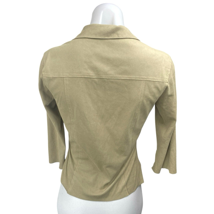 Max Studio Women's Beige Tan Faux Suede Collar 3/4 Sleeve Shirt Blouse Top Sz S