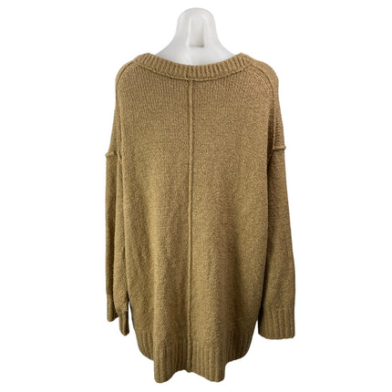 Free People Brookside Beige Tan Deep V Neck Long Sleeve Tunic Sweater Top Size M
