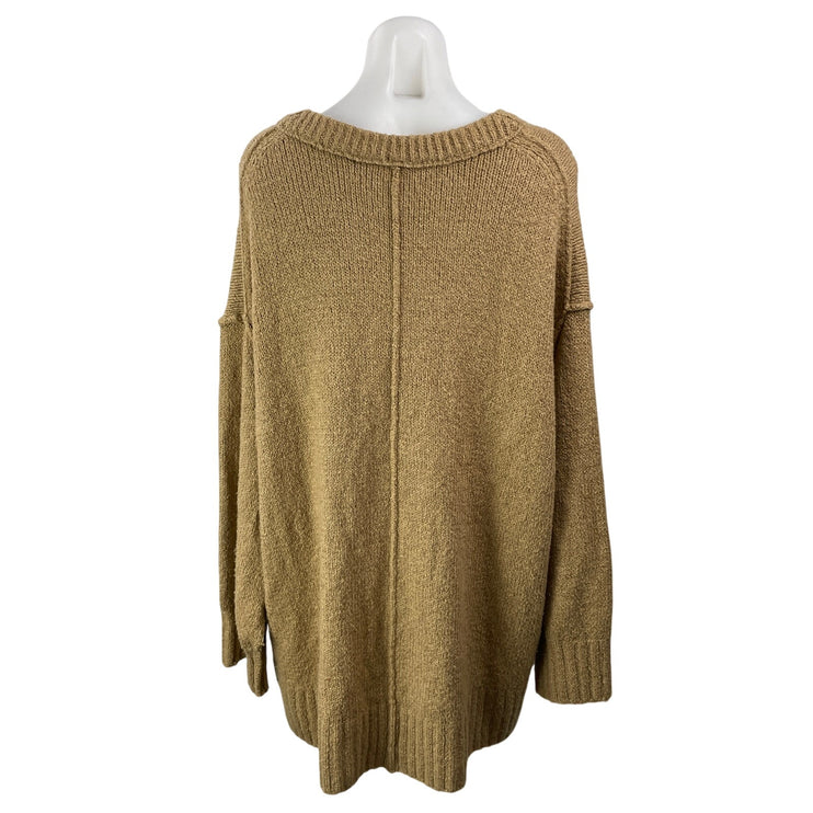 Free People Brookside Beige Tan Deep V Neck Long Sleeve Tunic Sweater Top Size M