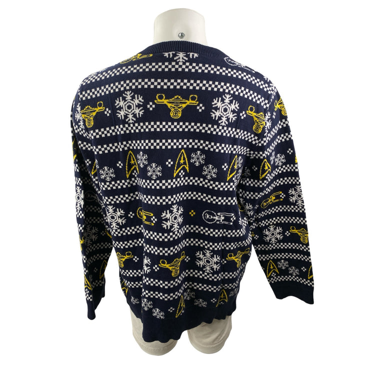 Star Trek Men's Navy Blue Fair Isle Knit Long Sleeve Crew Sweater Top One Size