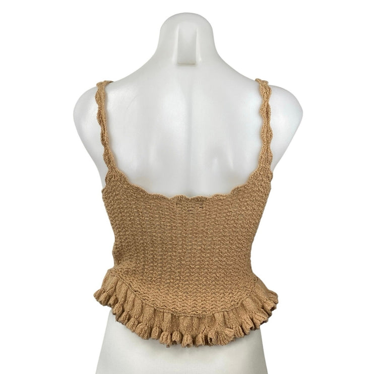 Majorelle Taissa Women's Brown Sleeveless Cami Ruffle Crochet Corset Crop Top S