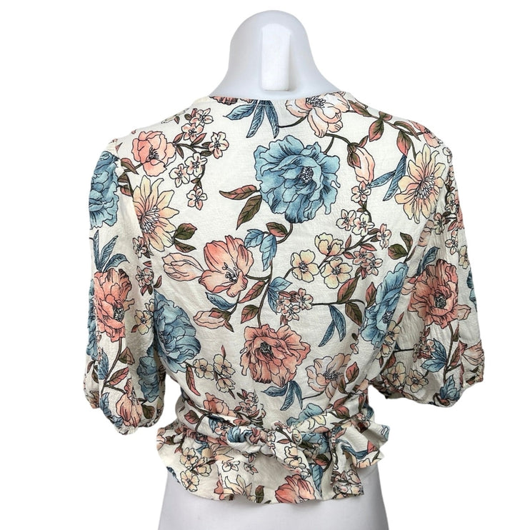 Forever 21 Womens Multicolor Floral Print V-Neck Half Sleeve Cropped Wrap Top 1X