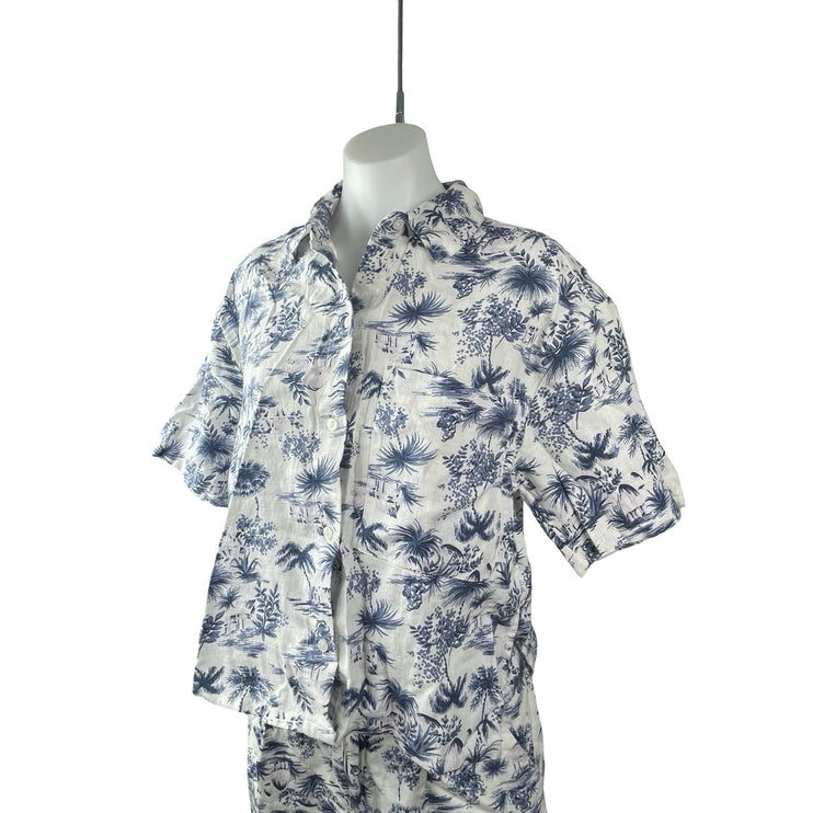 NEW Abercrombie & Fitch Blue Tropical Button Up Shirt Shorts 2 Pc Set Size S