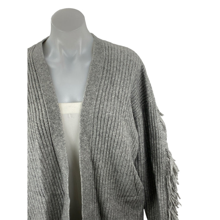 Tularosa Womens Gray Fringe Ribbed Knit  Long Sleeve Open Cardigan Sweater Top S