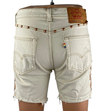 Levi's 501 '93 Mens White Skinny Leg Frayed Cut-Off Rodeo Boots Shorts Size 30