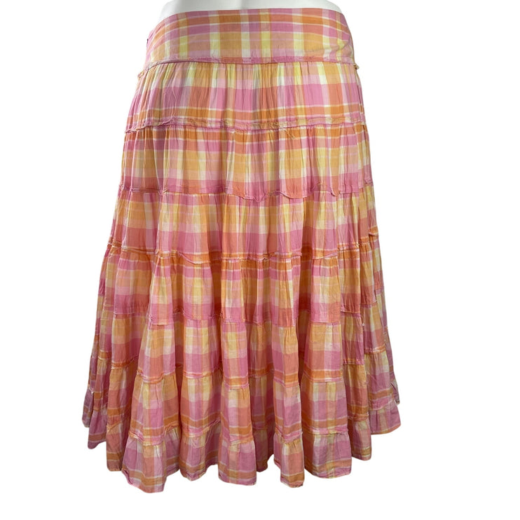Jones New York Pink Plaid High Waist Tiered Pleated A Line Midi Skirt Size 16