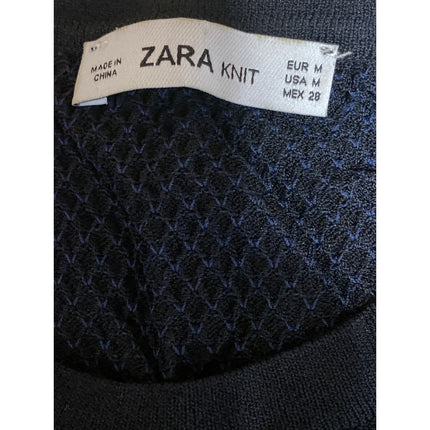 Zara Women's Black Knit Short Sleeve Crew Neck Sweater T Shirt Tee Top Size M