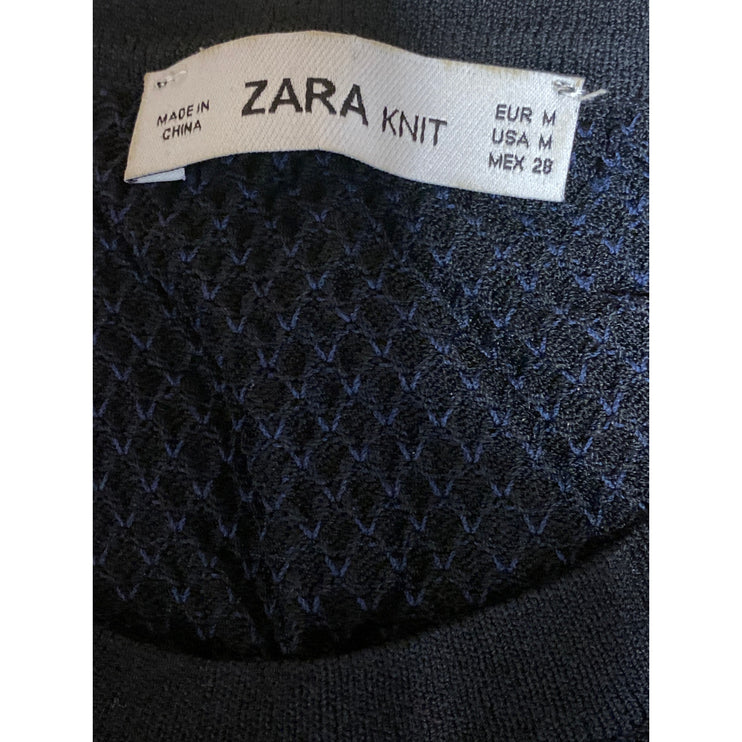 Zara Women's Black Knit Short Sleeve Crew Neck Sweater T Shirt Tee Top Size M