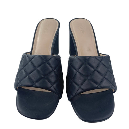 The Drop Pattie Womens Black Quilted Open Toe High Block Heels Mules Sandals 9.5