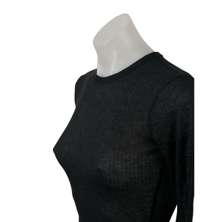 MNG Mango Women's Black Crew Neck Long Sleeve Slim Sweatshirt Sweater Top Sz XS
