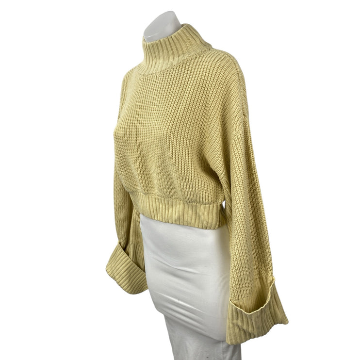 WeWoreWhat Women's Cream Yellow Ribbed Knit Turtleneck Cropped Sweater Size XS