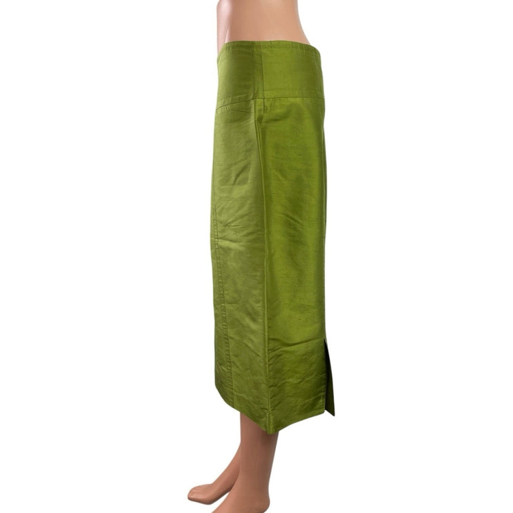 Magaschoni Women's Green Silk Satin Zip Slit Pencil Straight Midi Skirt Size M