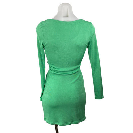 Superdown Women's Green Long Sleeve Plunge Ring Tie Mini Bodycon Dress Size M