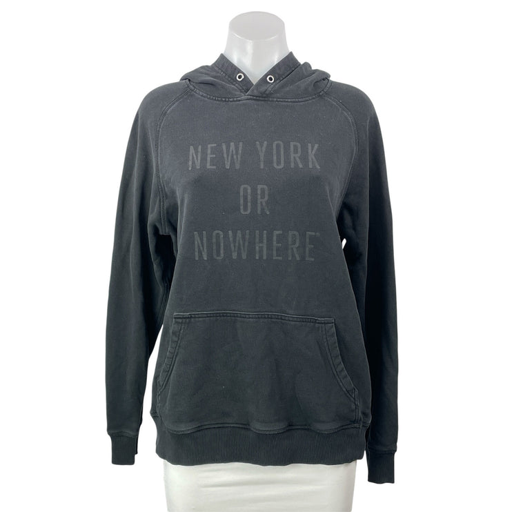 NYON Womens Black New York Or Nowhere Pocket Hoodie Hooded Sweatshirt Top Size S