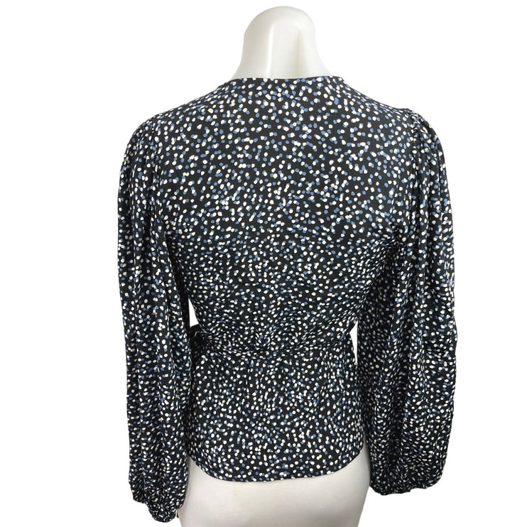 & Other Stories Black Speckled Print V Neck Long Sleeve Wrap Blouse Top Size 0