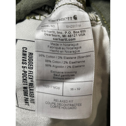 Carhartt Men's Green Relaxed Fit Straight Leg Khaki Chino Trousers Pants 35x32